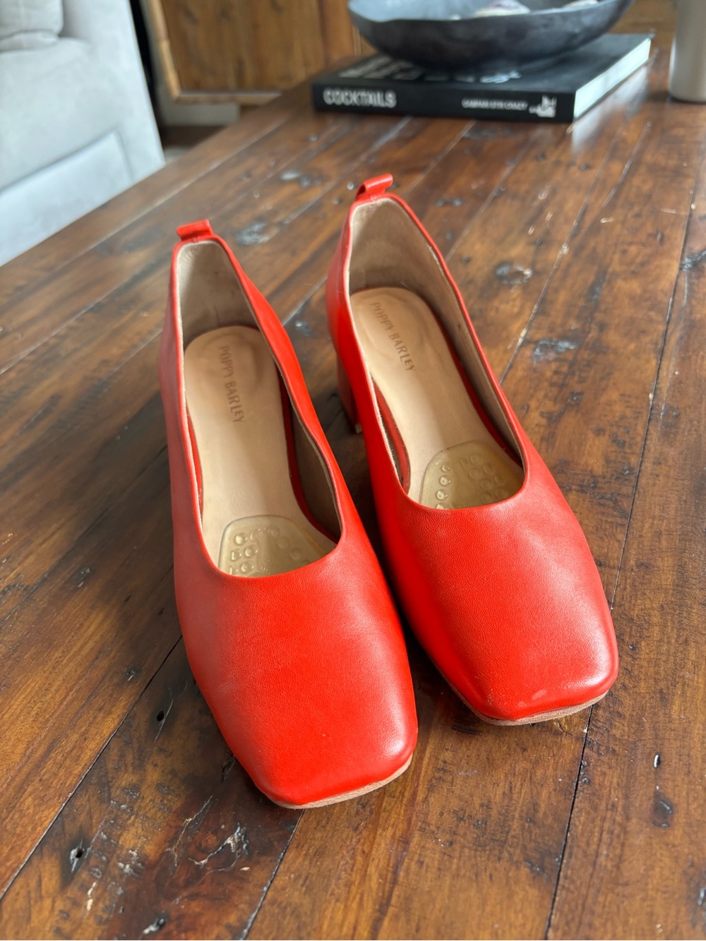 Poppy Barley Red Leather Square-Toe Pumps